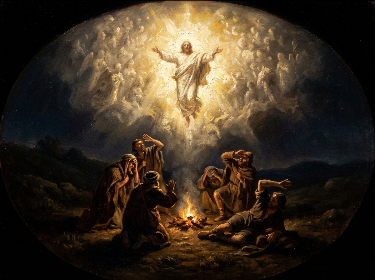 The angel appearing to the shepherds at Bethlehem